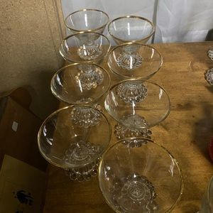 7 -ANCHOR HOCKING Berwick Boopie GOLD trim CHAMPAGNE or TALL SHERBET GLAS…